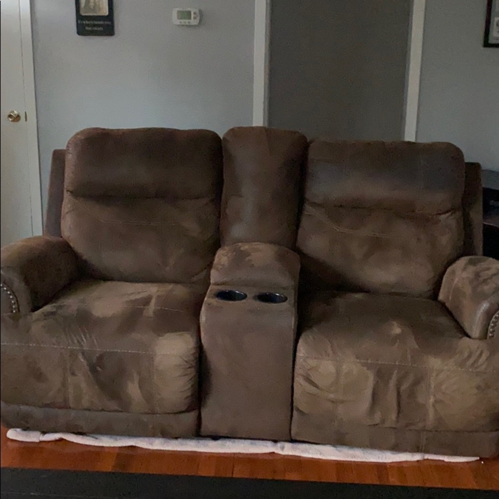 double recliner couch,cup holders, and storage